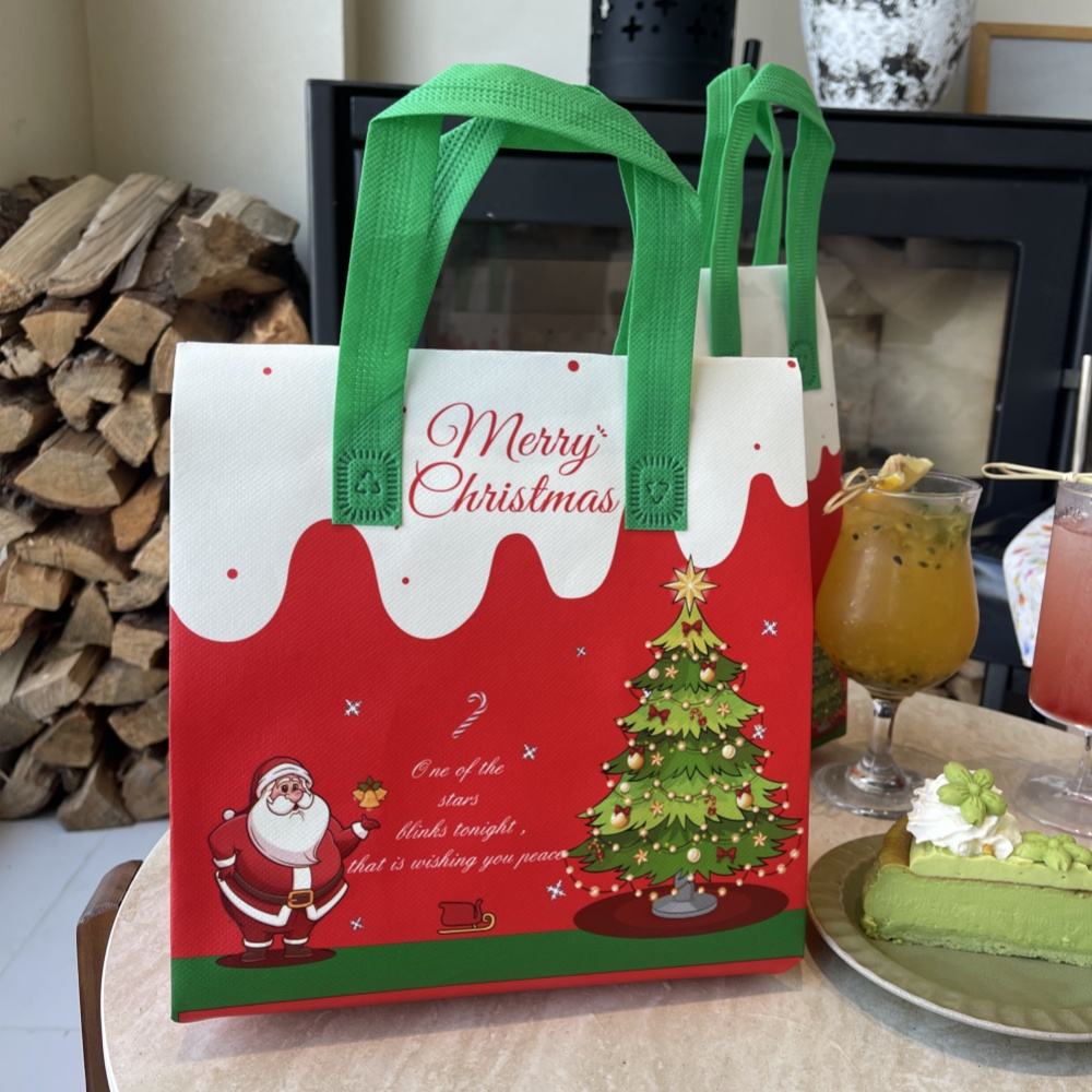 Custom Christmas-Print Disposable Coffee Insulated Bags/Takeout Eco-Friendly Non-Woven Bags