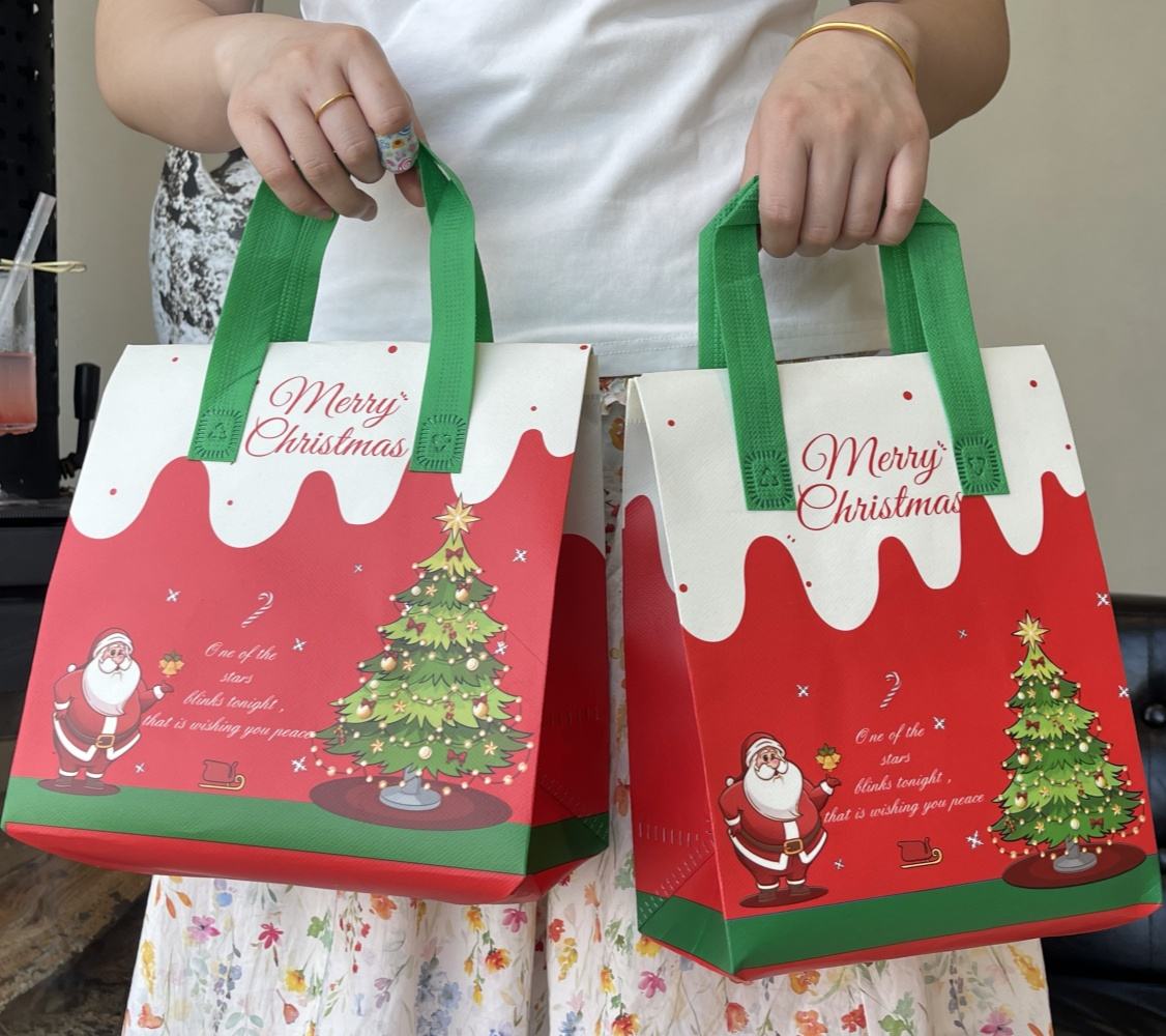 Custom Christmas-Print Disposable Coffee Insulated Bags/Takeout Eco-Friendly Non-Woven Bags