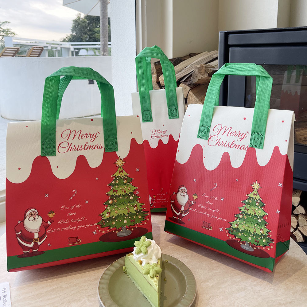 Custom Christmas-Print Disposable Coffee Insulated Bags/Takeout Eco-Friendly Non-Woven Bags