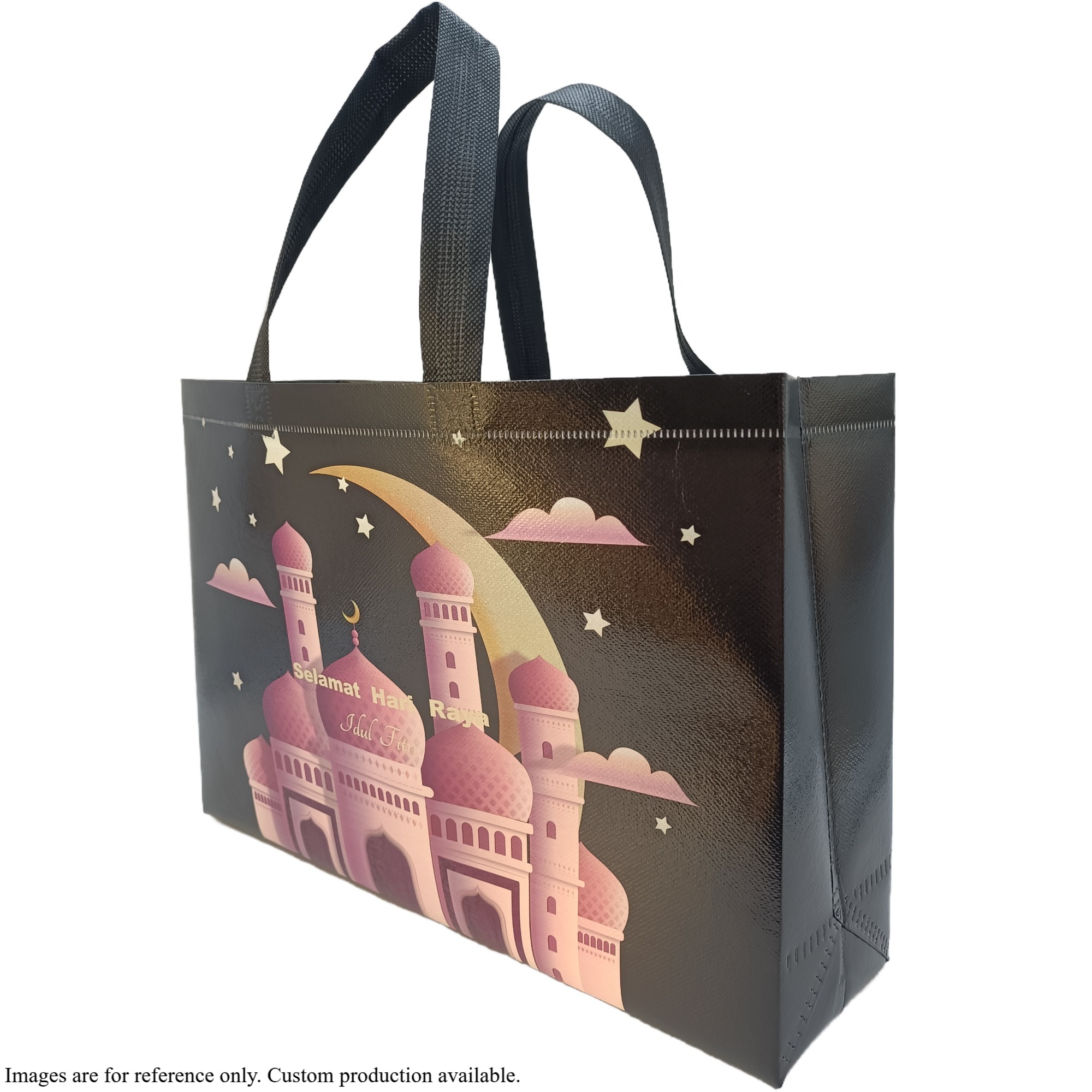 Custom Selamat Hari Raya Non-Woven Promotional Shopping Reusable Tote Bag