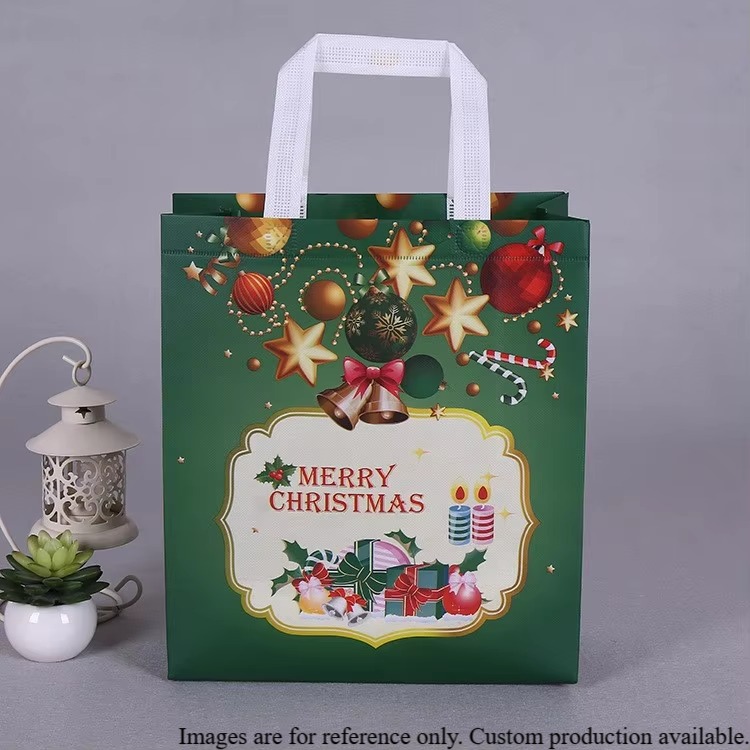 Promotional Custom Logo Ultrasonic Short-Delivery Laminated Non-Woven Christmas Tote Bags Shopping Bags