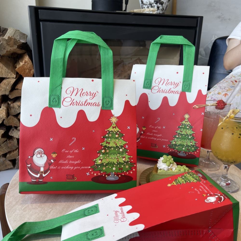 Custom Christmas-Print Disposable Coffee Insulated Bags/Takeout Eco-Friendly Non-Woven Bags